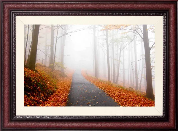 Autumn_Wall_Art_Foggy_Road_Fallen_Leaves_Landscape_Photo_Frame_Without_Glass