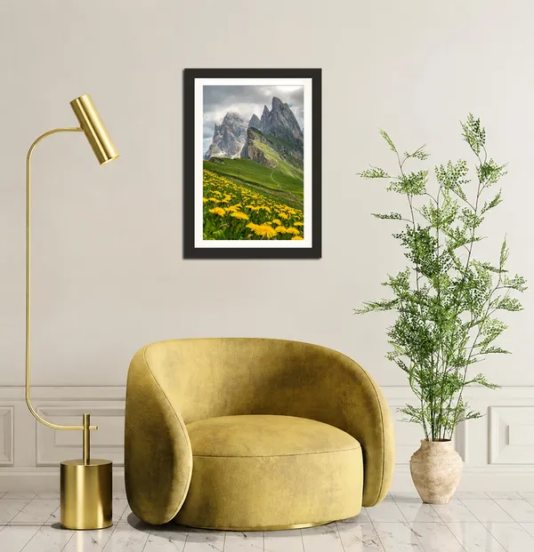 Dolomites_Mountain_Landscape_Wall_Art_Dandelion_Field_Photo_Frame_Without_Glass