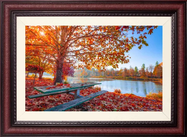 Autumn_Wall_Art_Lakeside_Bench_Landscape_Photo_Frame_Without_Glass