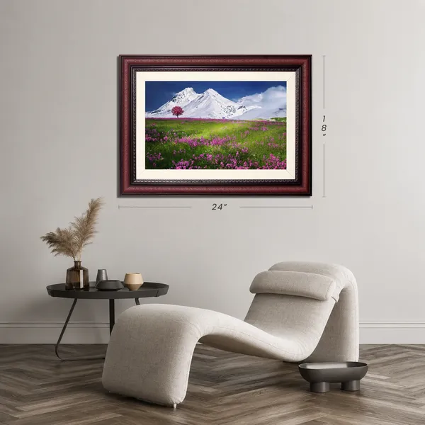 Snow_Mountain_Landscape_Wall_Art_Pink_Wildflower_Field_Photo_Frame_Without_Glass