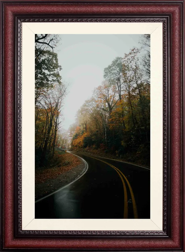Landscape_Wall_Art_Woman_Red_Umbrella_Foggy_Road_Photo_Frame_Without_Glass