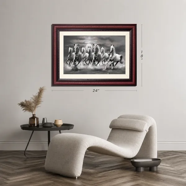 7_Horses_Painting_Black_and_White_Photo_Frame_Without_Glass
