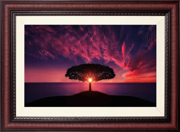 Crimson_Sunset_Landscape_Wall_Art_Silhouette_Tree_Ocean_Photo_Frame_Without_Glass
