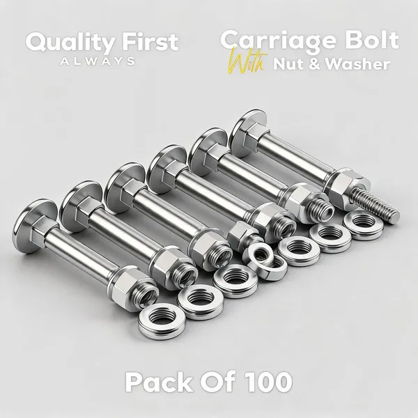 Silver_Carriage_Bolt_With_Nut_And_Washer_Set_Pack_Of_100