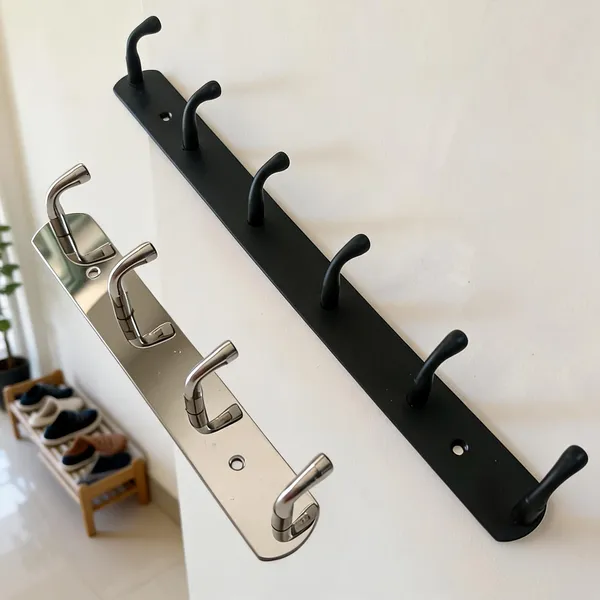 Stainless_Steel_Silver_Black_Multi-Hook_Coat_Rail_Wall_Hanger