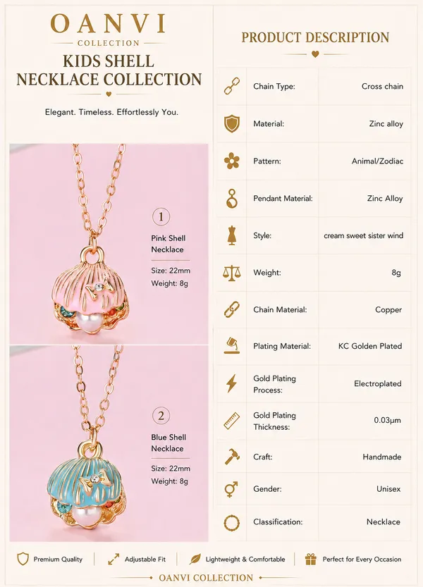Pink_Alloy_Shell_Pearl_Tassel_Clavicle_Chain_Necklace_For_Kids