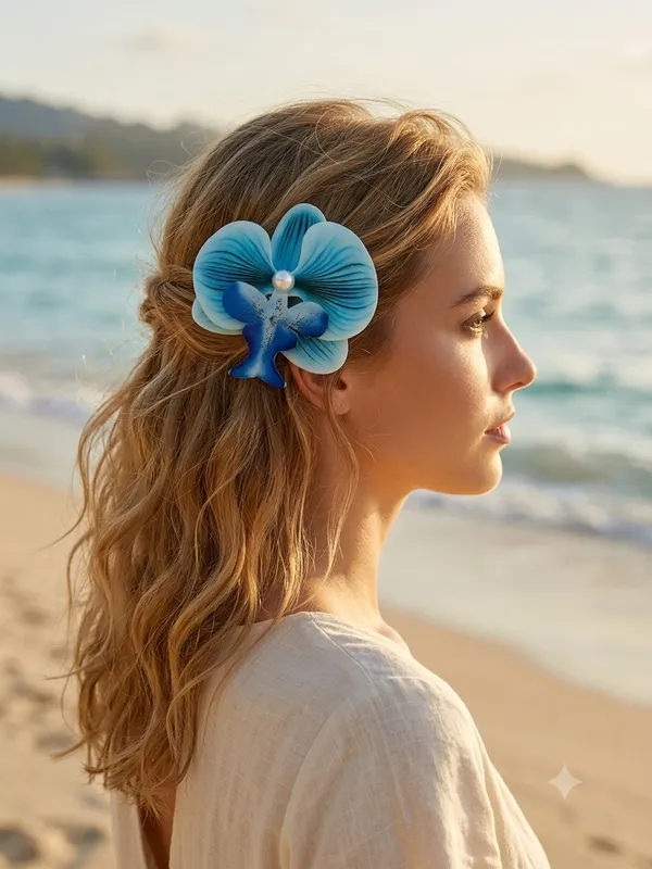 Light_Blue_Plastic_Lily_Flower_Shark_Hair_Clip_For_Women