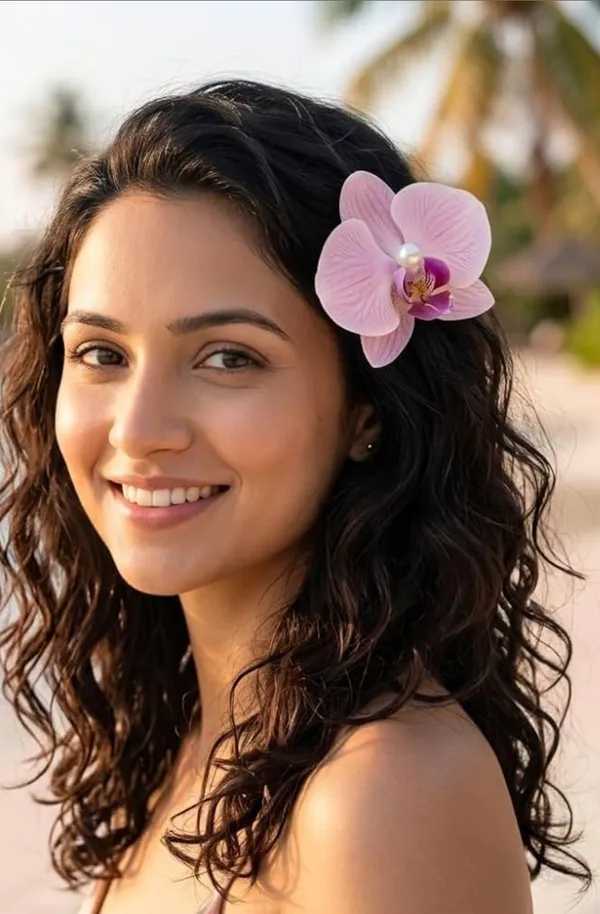 Pink_White_Plastic_Lily_Flower_Shark_Hair_Clip_For_Women