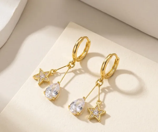 Golden_Silver_Star_Drop_Earrings_For_Women