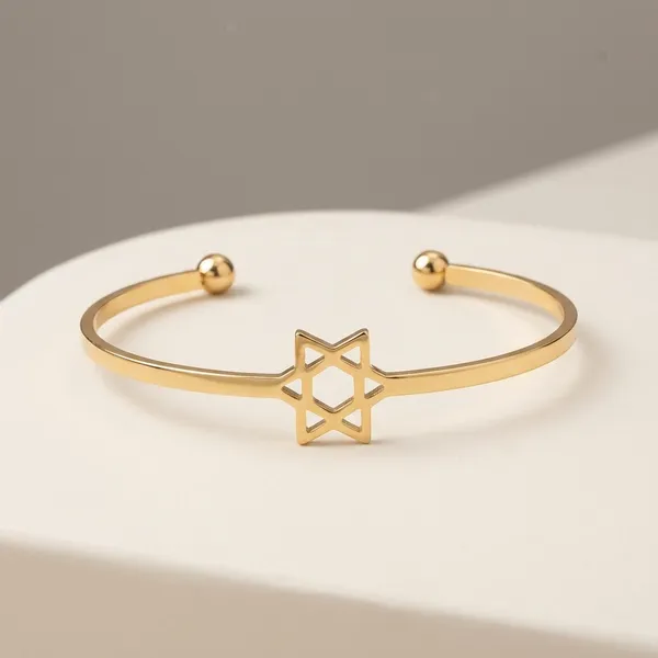 Golden_Alloy_Hexagram_Open_Bracelet_For_Women