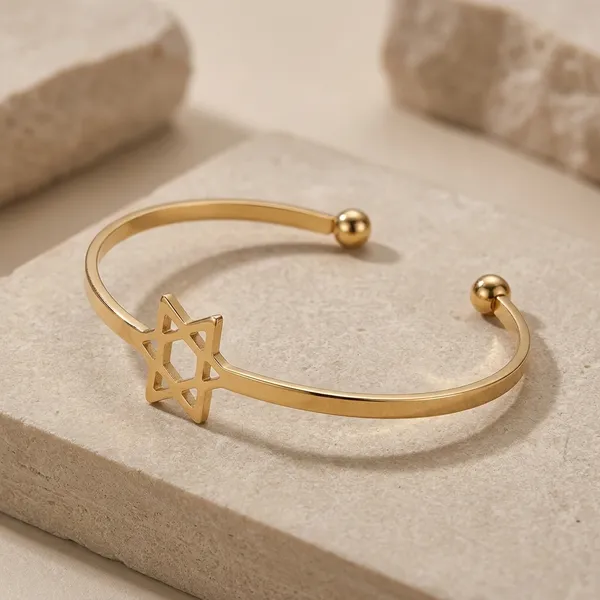 Golden_Alloy_Hexagram_Open_Bracelet_For_Women