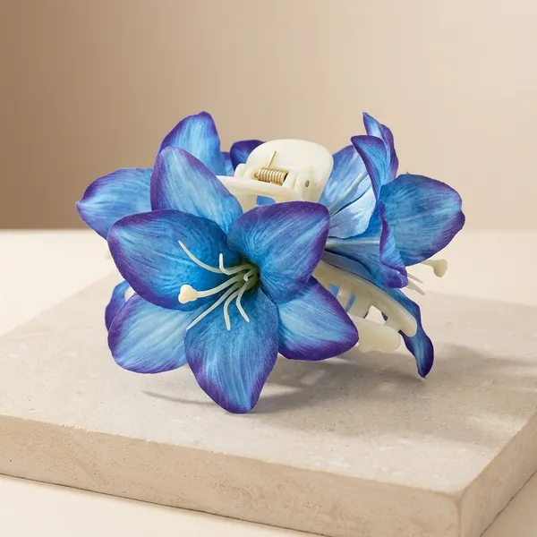 Sky_Blue_Plastic_Lily_Flower_Gripper_Hair_Clip_For_Women
