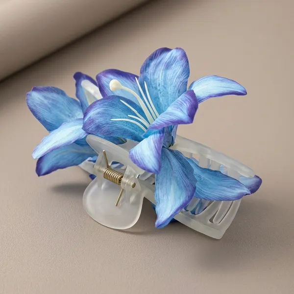 Sky_Blue_Plastic_Lily_Flower_Gripper_Hair_Clip_For_Women