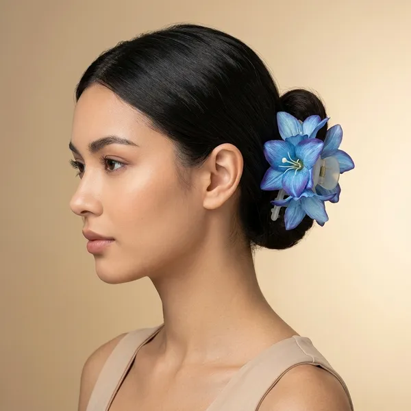Sky_Blue_Plastic_Lily_Flower_Gripper_Hair_Clip_For_Women