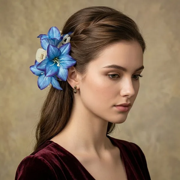 Sky_Blue_Plastic_Lily_Flower_Gripper_Hair_Clip_For_Women