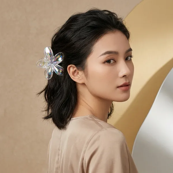 Transparent_White_Plastic_Floral_Claw_Clip_Ponytail_For_Women