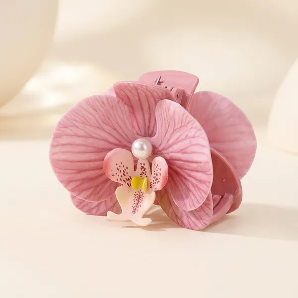 Girly_Pink_Plastic_Lily_Flower_Shark_Hair_Clip_For_Women