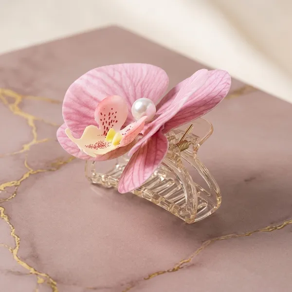 Girly_Pink_Plastic_Lily_Flower_Shark_Hair_Clip_For_Women