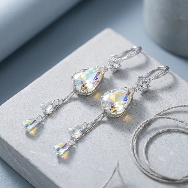 Crystal_Silver_Plated_Waterdrop_Tassel_Dangle_Earrings_For_Women