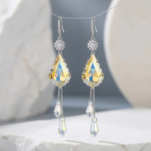 Crystal_Silver_Plated_Waterdrop_Tassel_Dangle_Earrings_For_Women