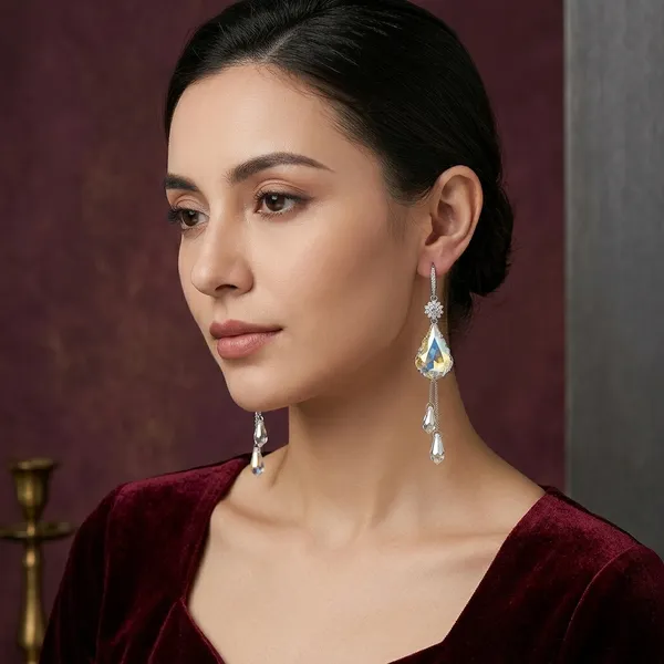 Crystal_Silver_Plated_Waterdrop_Tassel_Dangle_Earrings_For_Women