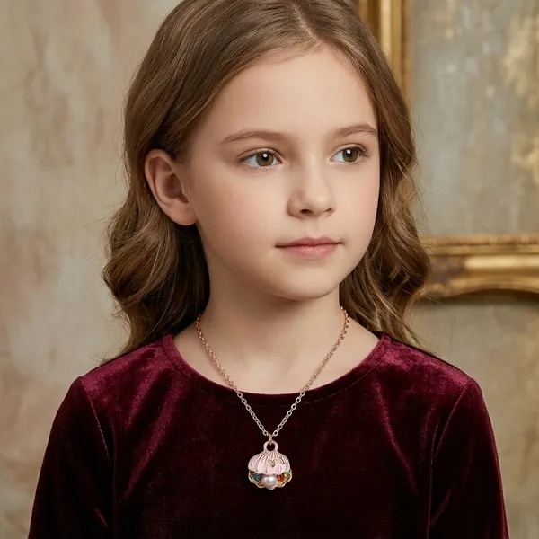 Pink_Alloy_Shell_Pearl_Tassel_Clavicle_Chain_Necklace_For_Kids
