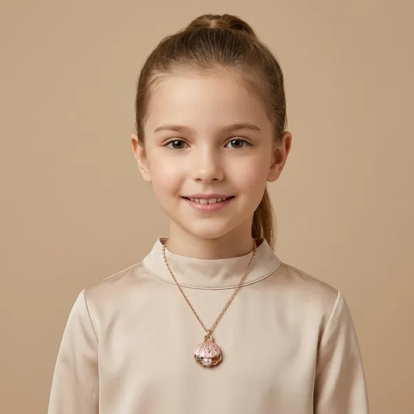Pink_Alloy_Shell_Pearl_Tassel_Clavicle_Chain_Necklace_For_Kids