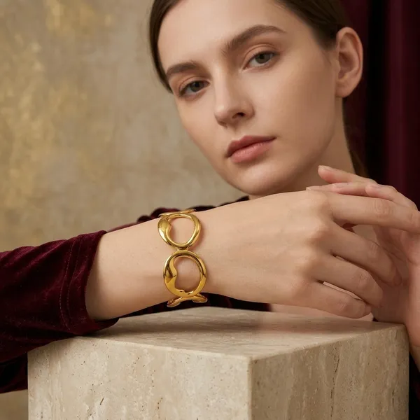 Golden_Stainless_Steel_Heart_Cherry_Hammered_Cuff_Bracelet