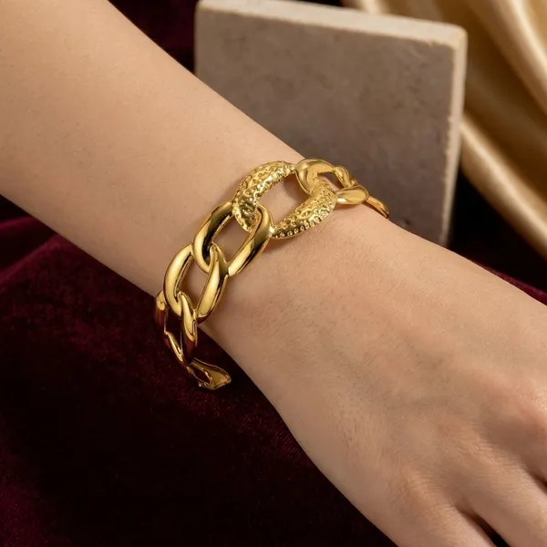 Golden_Stainless_Steel_Heart_Cherry_Hammered_Cuff_Bracelet
