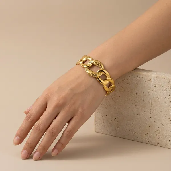 Golden_Stainless_Steel_Heart_Cherry_Hammered_Cuff_Bracelet