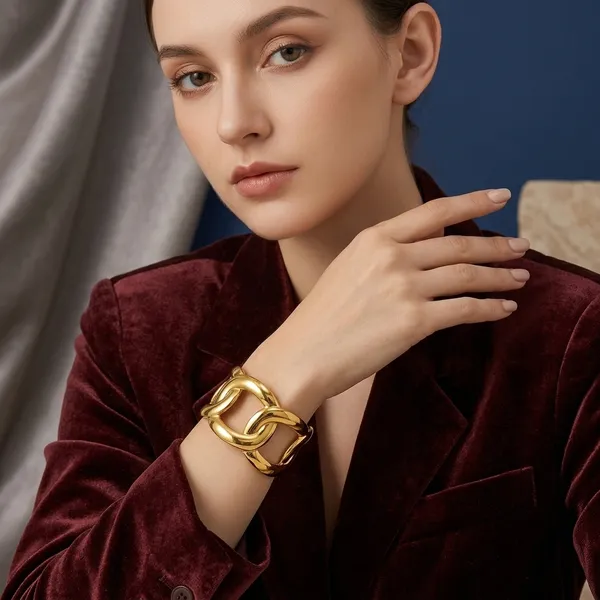 Golden_Stainless_Steel_Heart_Cherry_Hammered_Cuff_Bracelet