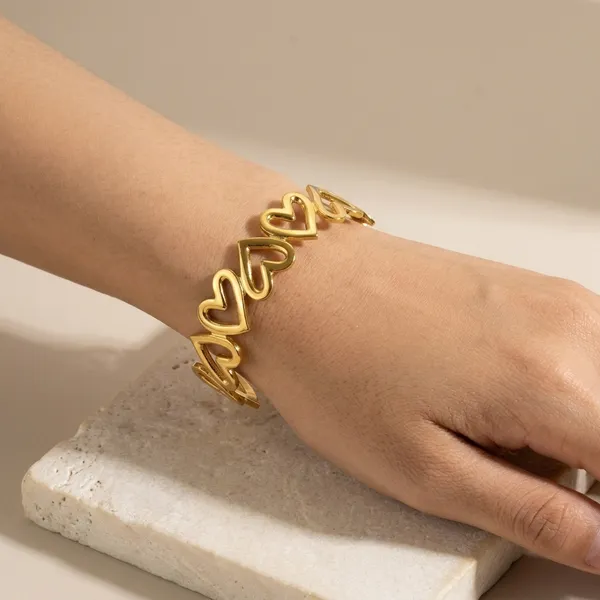 Golden_Stainless_Steel_Heart_Cherry_Hammered_Cuff_Bracelet