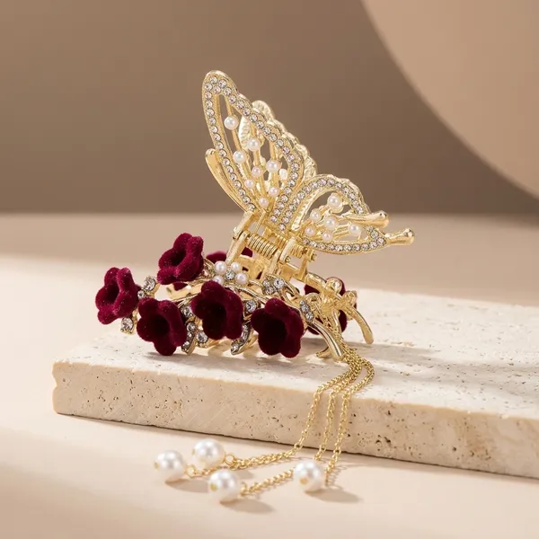 Golden_Alloy_Pearl_Tassel_Butterfly_Hair_Clip_For_Women