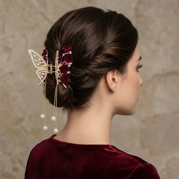 Golden_Alloy_Pearl_Tassel_Butterfly_Hair_Clip_For_Women