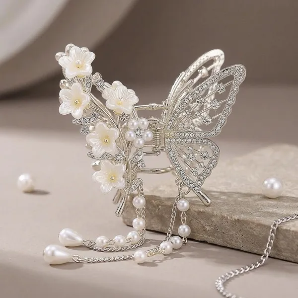 Silver_Alloy_Pearl_Tassel_Butterfly_Hair_Clip_For_Women