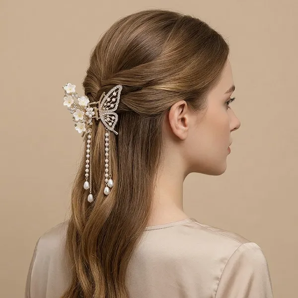 Silver_Alloy_Pearl_Tassel_Butterfly_Hair_Clip_For_Women
