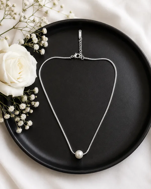 Oanvi_Pearl_Drop_Snake_Chain_Necklace_–_Silver_Finish_(40_cm)