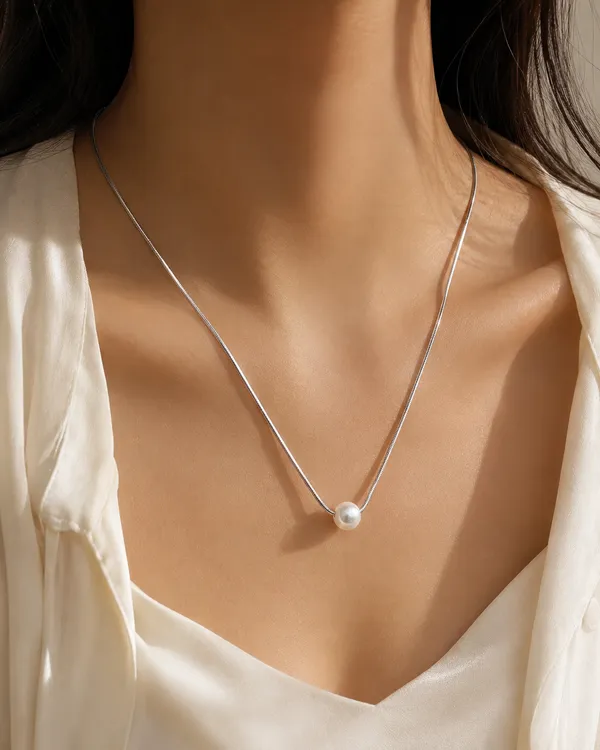 Oanvi_Pearl_Drop_Snake_Chain_Necklace_–_Silver_Finish_(40_cm)