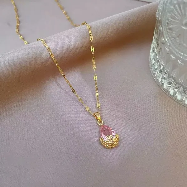 Onvi_Women'S_Pendant_Necklace_Micro_Inlaid_Pink