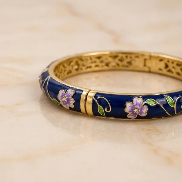 Deep_Blue_Steel_Enamel_Floral_Bracelet_For_Women