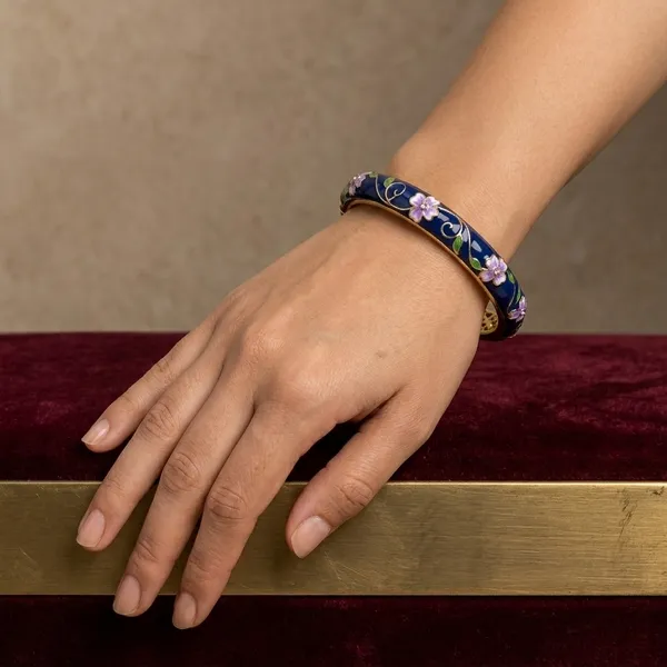 Deep_Blue_Steel_Enamel_Floral_Bracelet_For_Women