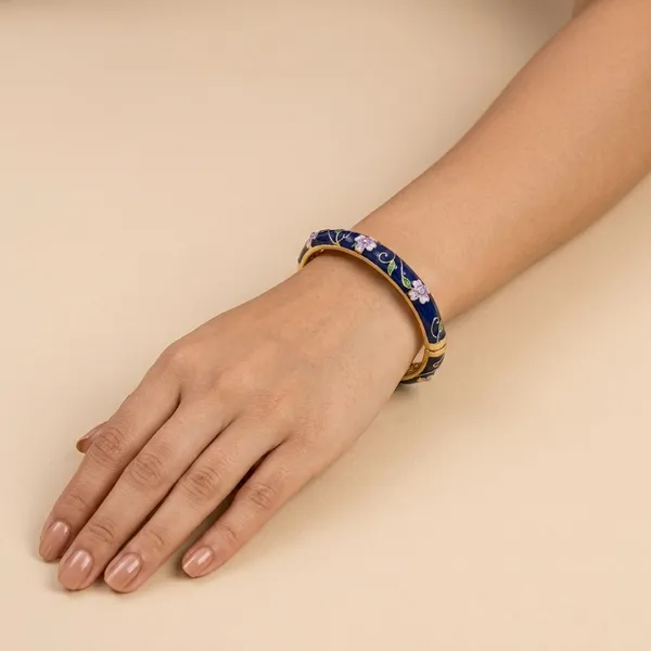 Deep_Blue_Steel_Enamel_Floral_Bracelet_For_Women