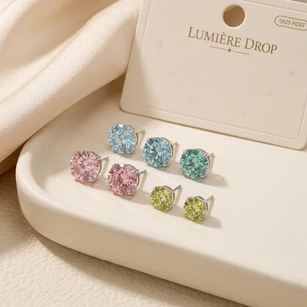 Multicolor_Silver_Diamond_Stud_Earrings_Set_Of_3_For_Women