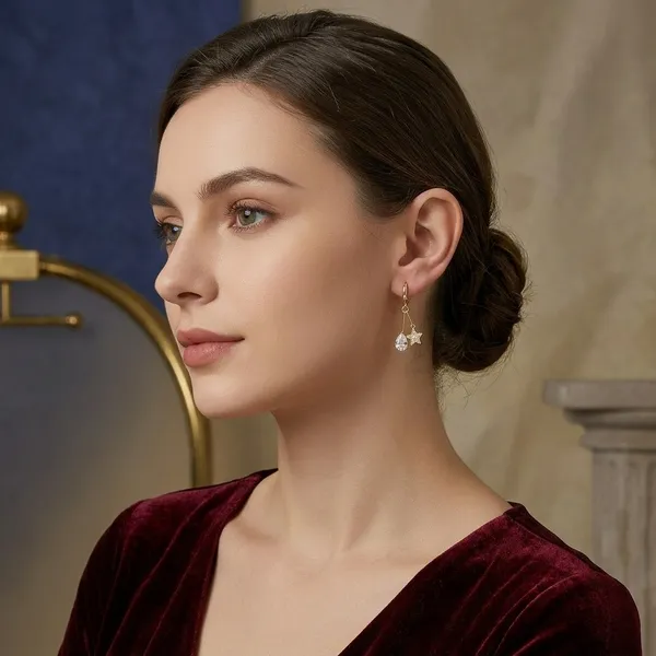 Golden_Silver_Star_Drop_Earrings_For_Women