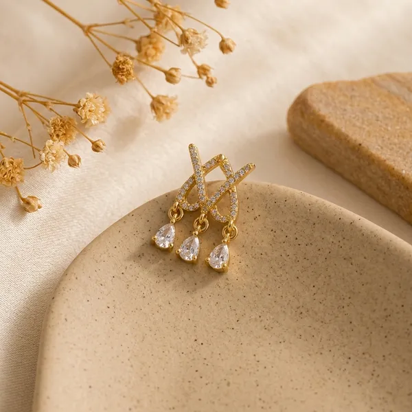 Golden_Steel_Triple_Diamond_Jhumka_Earrings_For_Women