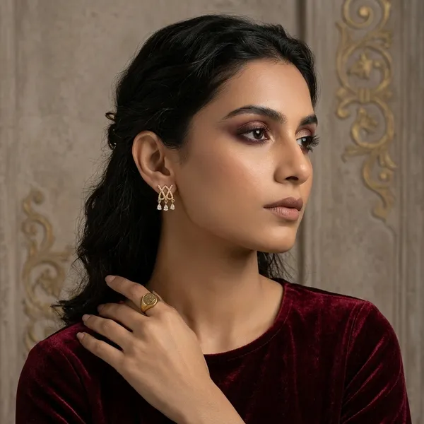 Golden_Steel_Triple_Diamond_Jhumka_Earrings_For_Women