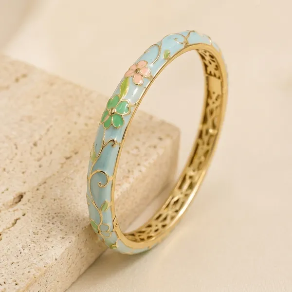 Green_Steel_Enamel_Floral_Bracelet_For_Women