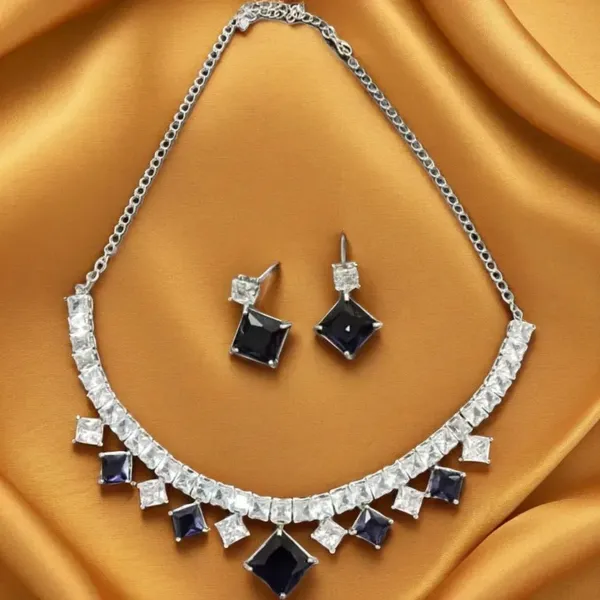 Silver_Black_Clear_Crystal_Princess_Cut_Necklace_Earring_Set_For_Women