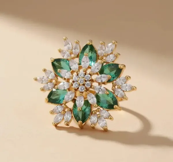 Gold_Plated_Green_White_Cubic_Zirconia_Floral_Ring_For_Women