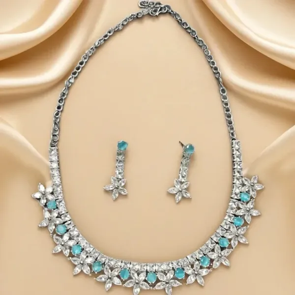 Silver_Turquoise_Crystal_Floral_Necklace_Earring_Set_For_Women